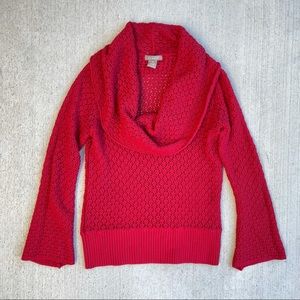 Kenar // red cowl sweater bell sleeves M